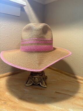 Straw Floppy Sun Hat with Pink Trim
